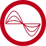 A red circular outline encloses a white background with red, smooth, overlapping wave-like lines. The design resembles a dynamic, interconnected pattern, similar to sound or frequency waves—evoking the precision and rhythm one might see in fitness goals guided by Kirkland expert trainers.