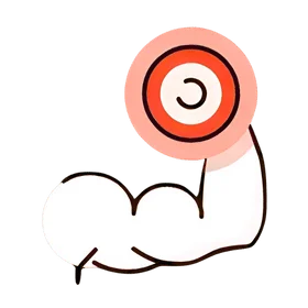 An illustration of a flexed arm showcasing a bicep muscle with a red, white, and pink concentric circle on the bicep. The outline and style of the drawing are simplistic and cartoonish, perfect for highlighting fitness goals.