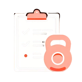 An illustration of a clipboard with a checklist showing two checkmarks and a red dot, accompanied by a large padlock symbol, indicating security or protection of information. The design uses shades of white, red, and pink. This visual evokes the thoroughness akin to Kirkland Expert Trainers delivering personalized training programs.